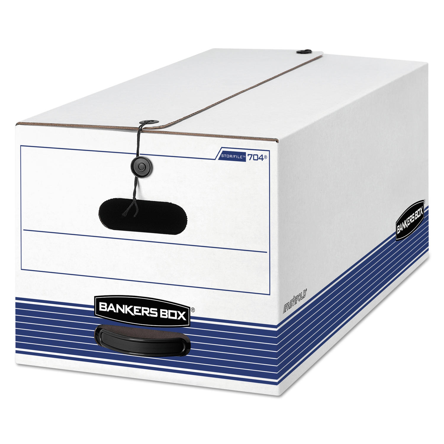 Bankers Box STOR/FILE Storage Box, Button Tie, Letter, White/Blue, 12ct.