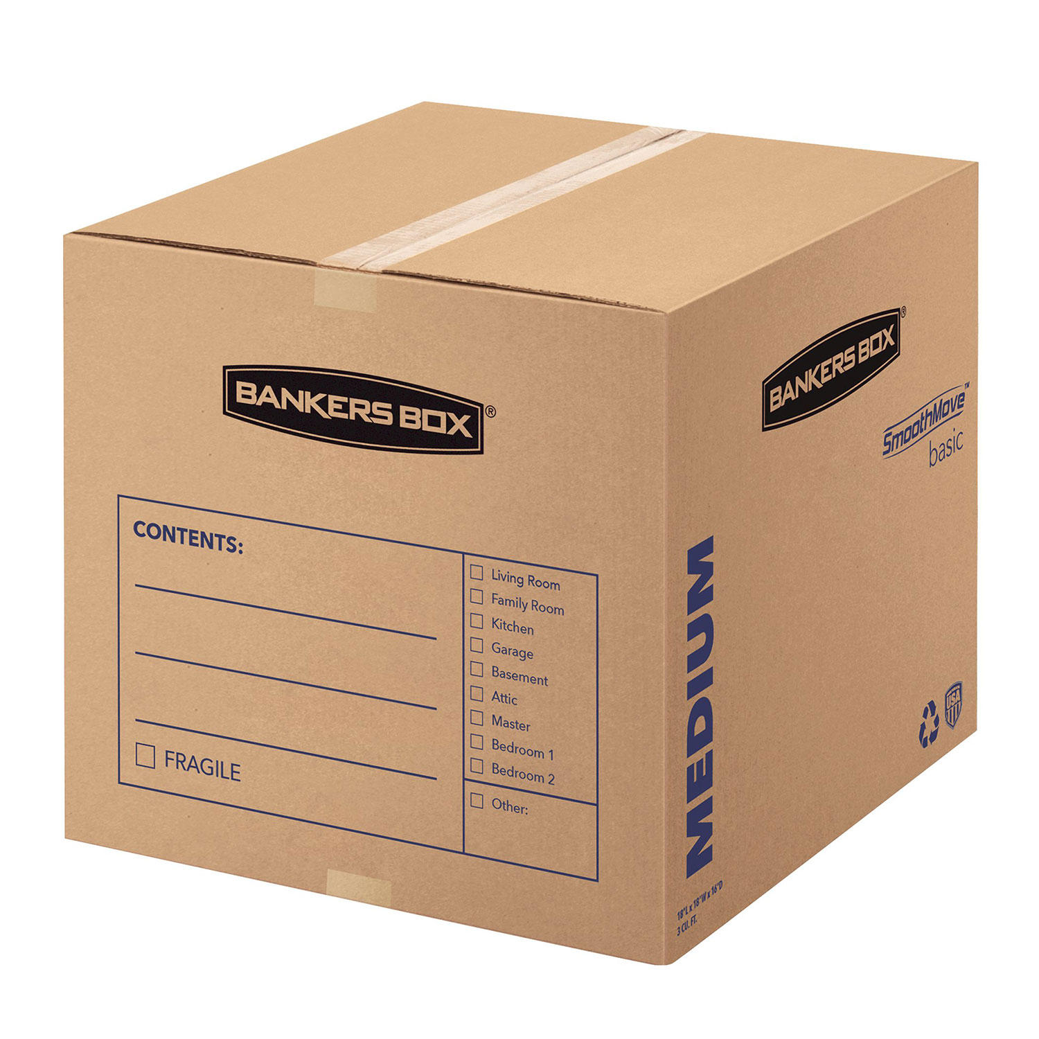 Bankers Box SmoothMove Basic Medium Moving Boxes, Kraft/Black 18 x 18 x 16, 20ct.