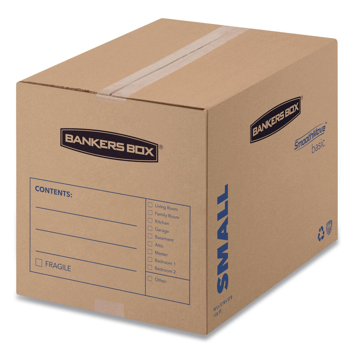 Bankers Box SmoothMove Basic Small Moving Boxes, 16 1/2 x 12 1/4 x 12 5/8, Kraft/Black, 25ct.
