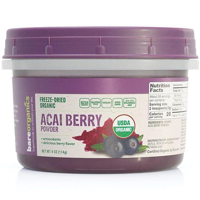 BareOrganics Freeze-Dried Organic Acai Berry Powder | 4 oz Powder