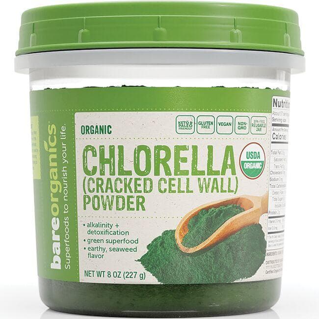 BareOrganics Organic Chlorella (Cracked Cell Wall) Powder | 8 oz Powder