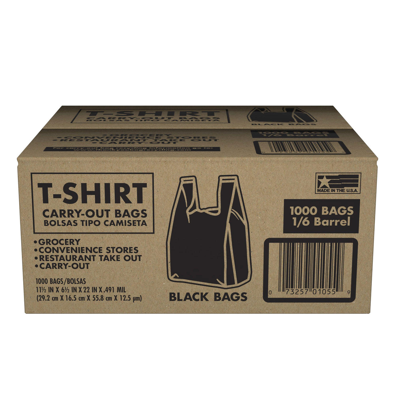 Black T-Shirt Carryout Bags, 11.5' x 6.5' x 22' (1000 ct.)
