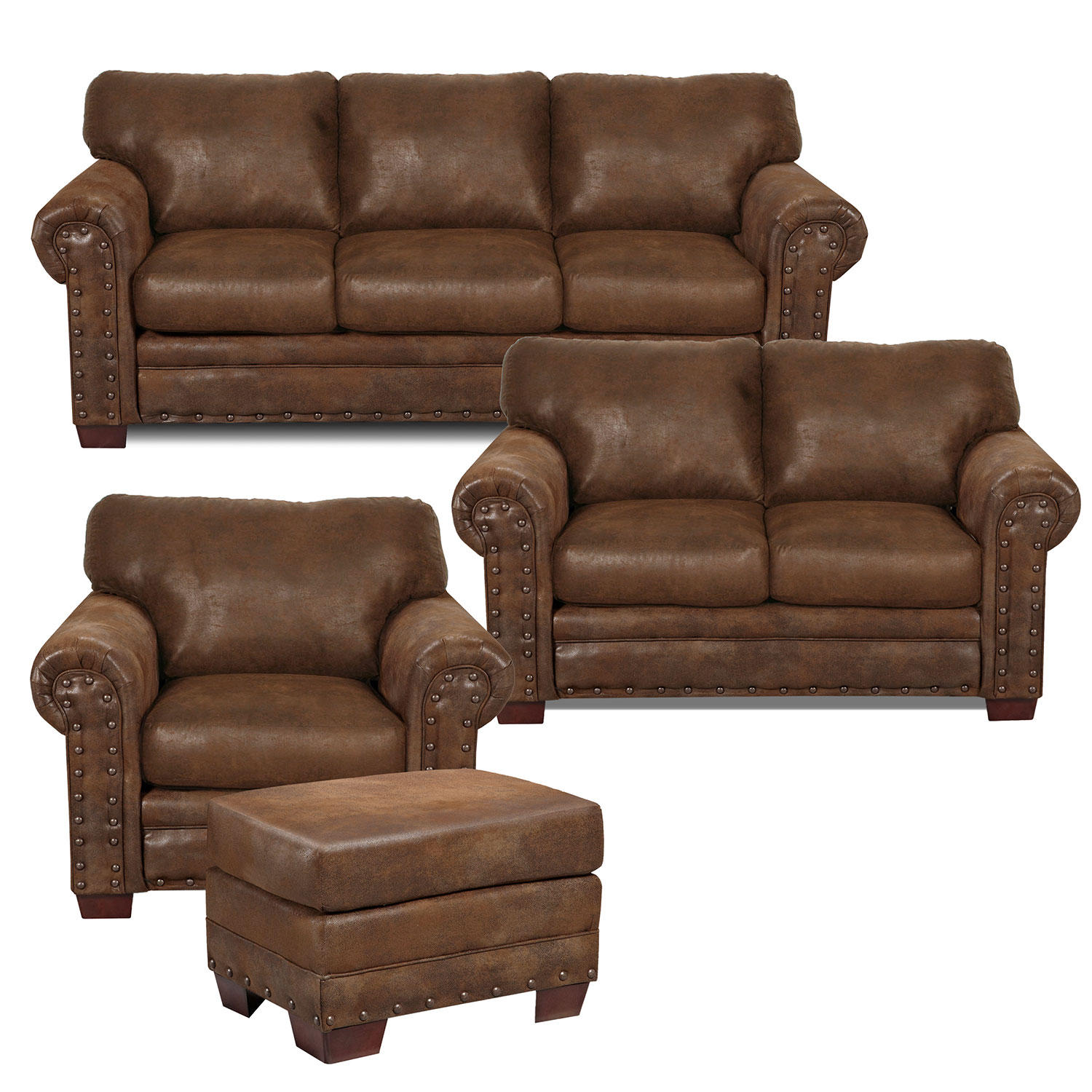 Buckskin Nailhead Living Room Set - 4 pc.