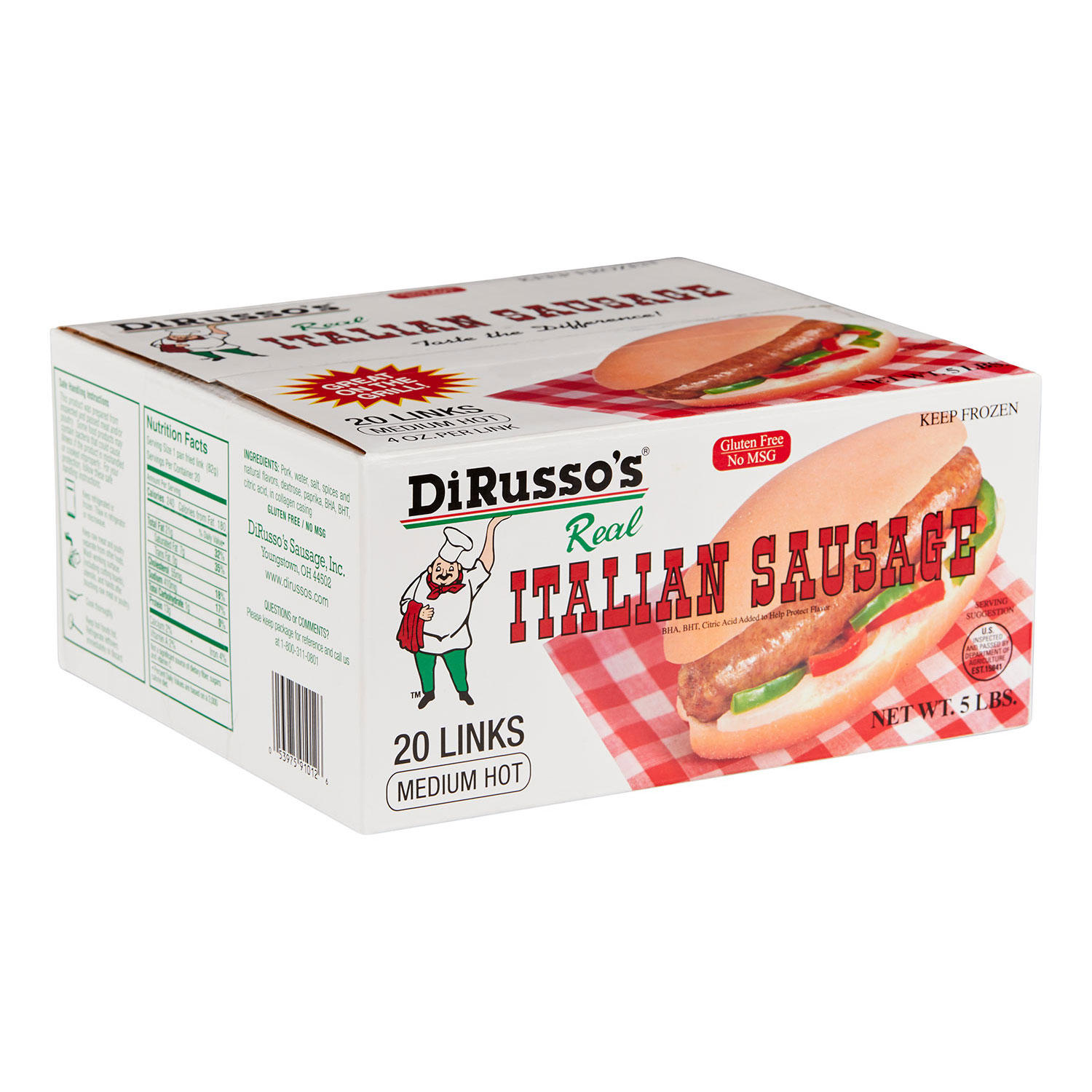 DiRusso's Medium Hot Italian Sausage Links, Frozen, 1/4 lb., 20 ct.