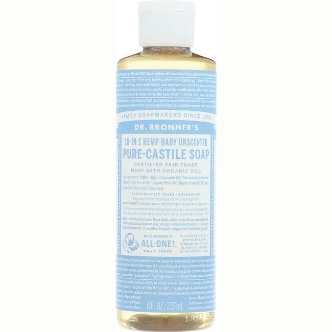 Dr. Bronner's 18-in-1 Hemp Baby Unscented Pure-Castile Soap | 8 oz Liquid
