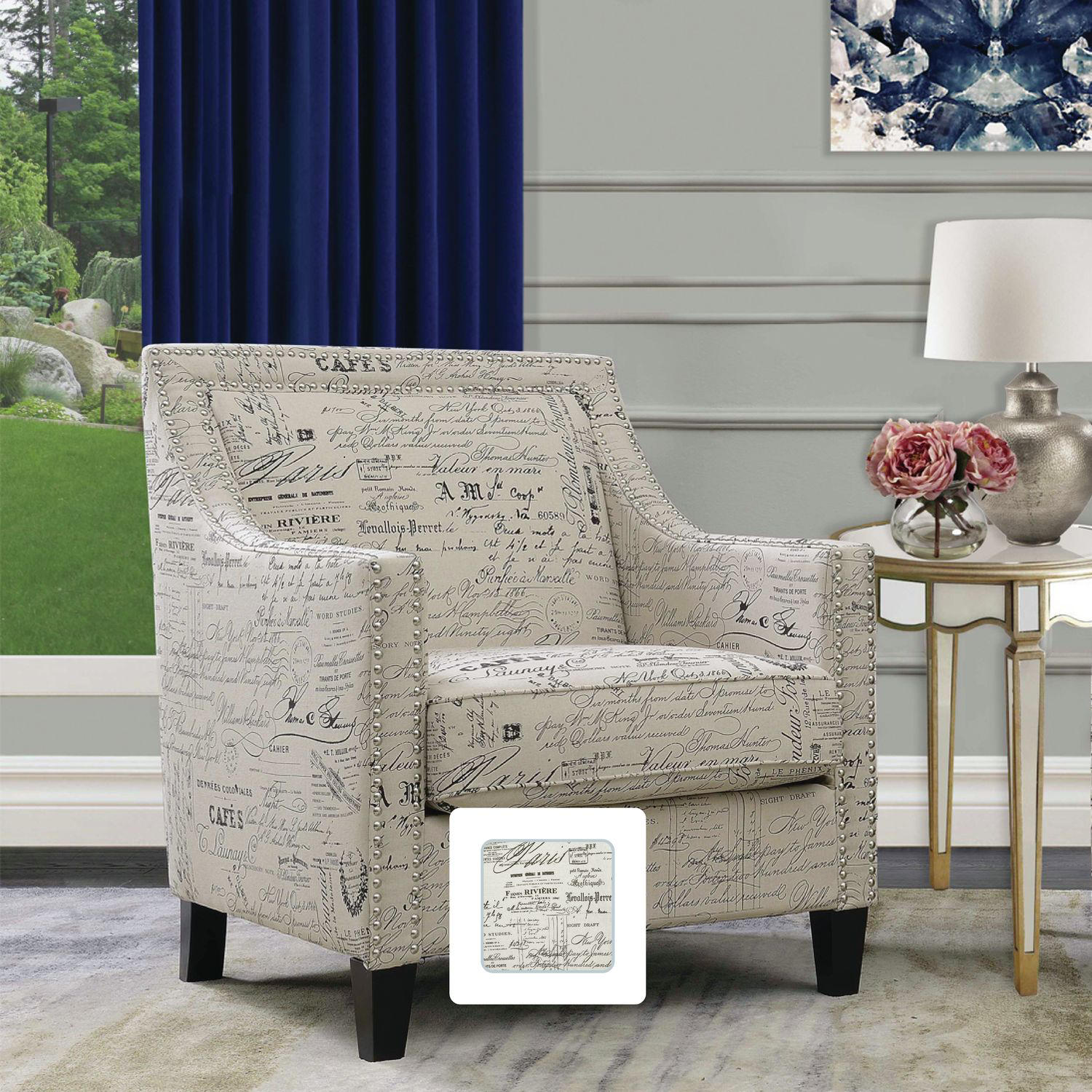 Emery Accent Chair in French Script Linen:- French Script