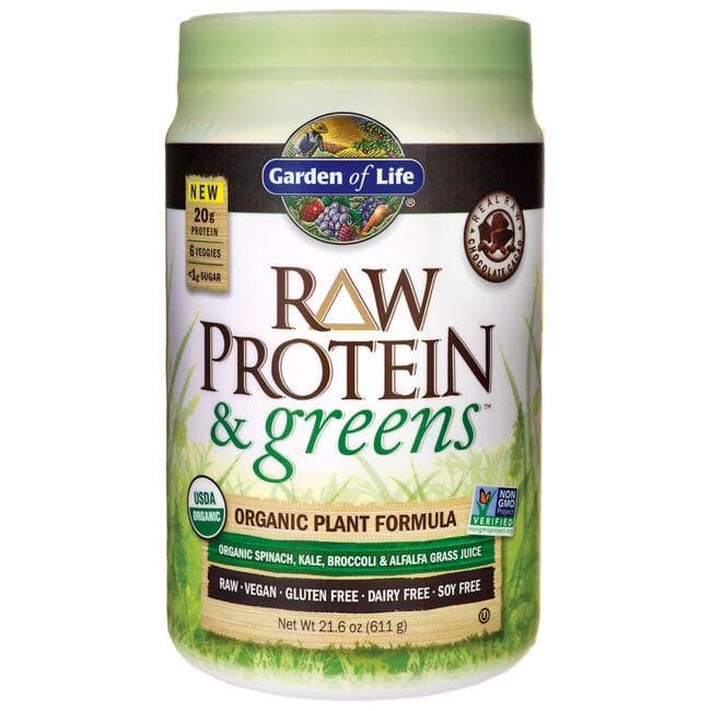 Garden of Life Raw Protein & Greens - Chocolate Cacao | 20 G Protein 21.6 oz Powder