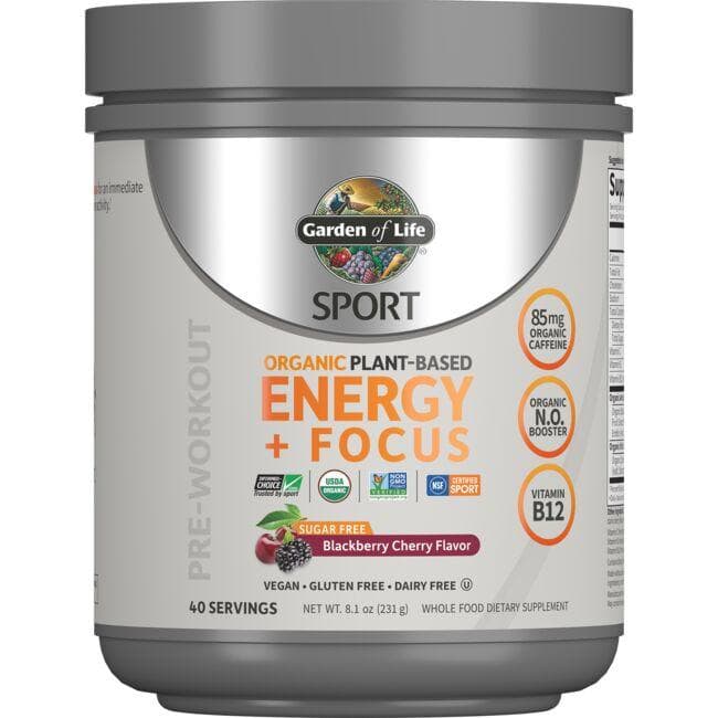 Garden of Life Sport Organic Plant-Based Energy + Focus - Blackberry Cherry Vitamin | 8.1 oz Powder