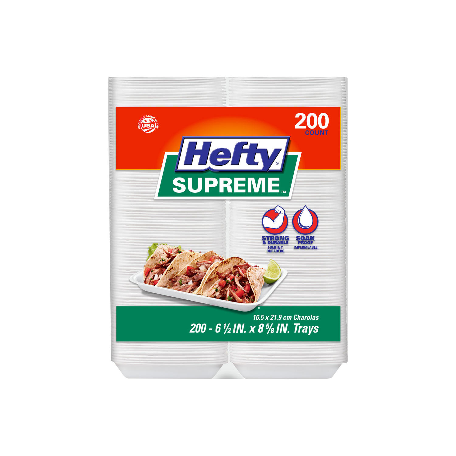 Hefty Supreme Foam Charola Trays, 6.5' x 8.625' 200 ct.