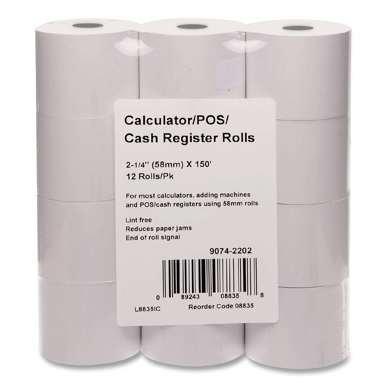 Iconex Impact Bond Paper Rolls, 2.25' x 150 ft, White, 12/Pack