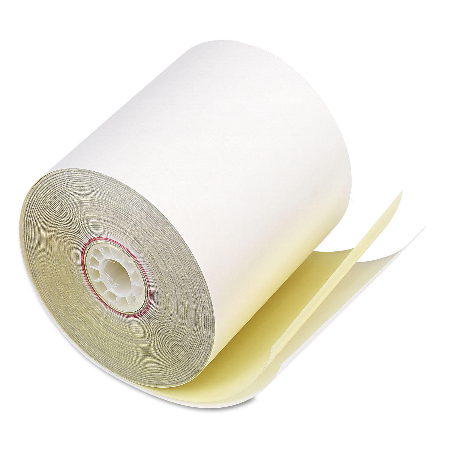 Iconex Impact Printing Carbonless Paper Rolls, 3' x 90 ft, White/Canary, 50/Carton