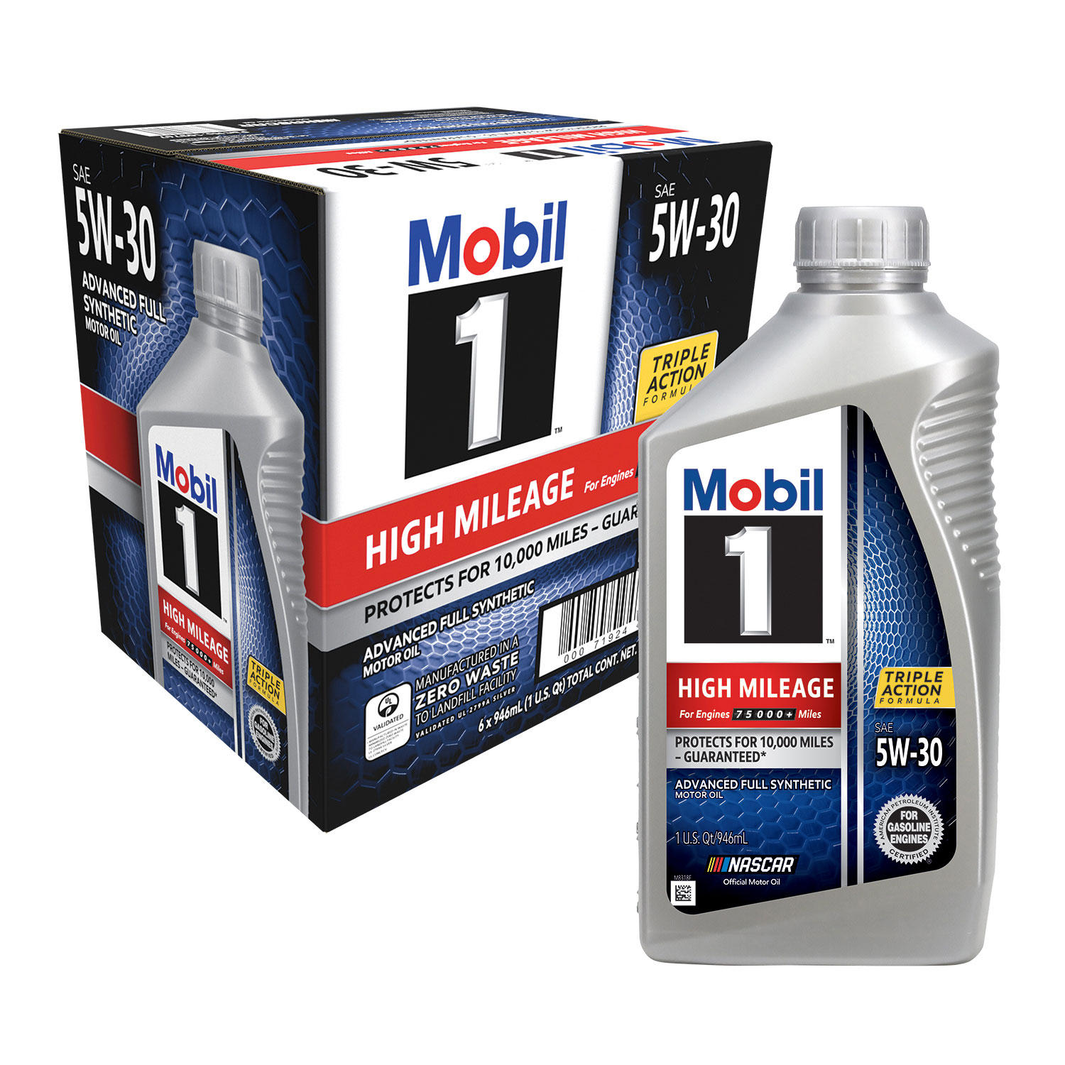 Mobil 1 5W-30 High Mileage Advanced Full Synthetic Motor Oil - 1 qt. bottles - 6 pk.