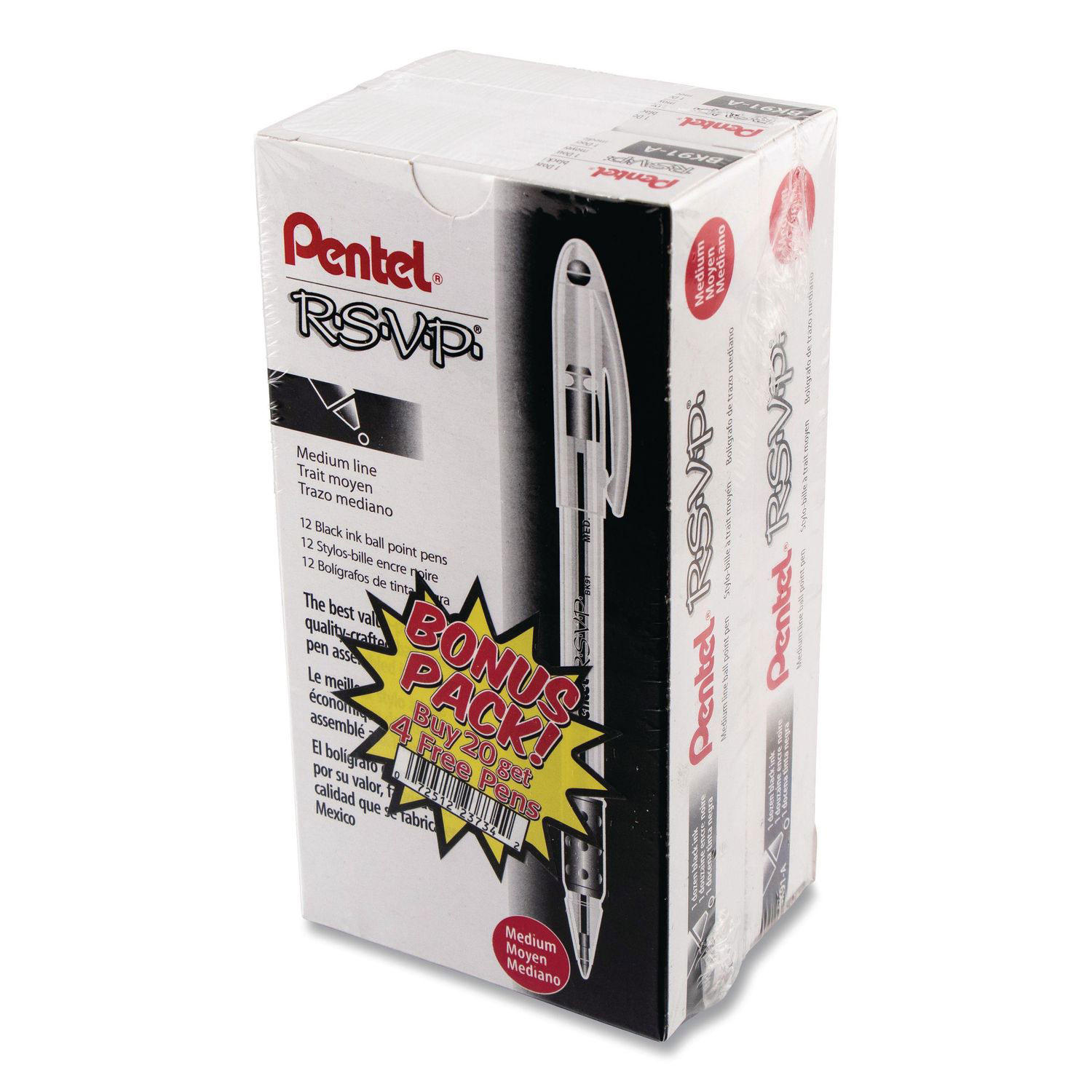 Pentel - R. S.V. P. Ballpoint Stick Pen, Black Ink, Medium - 24 per Pack
