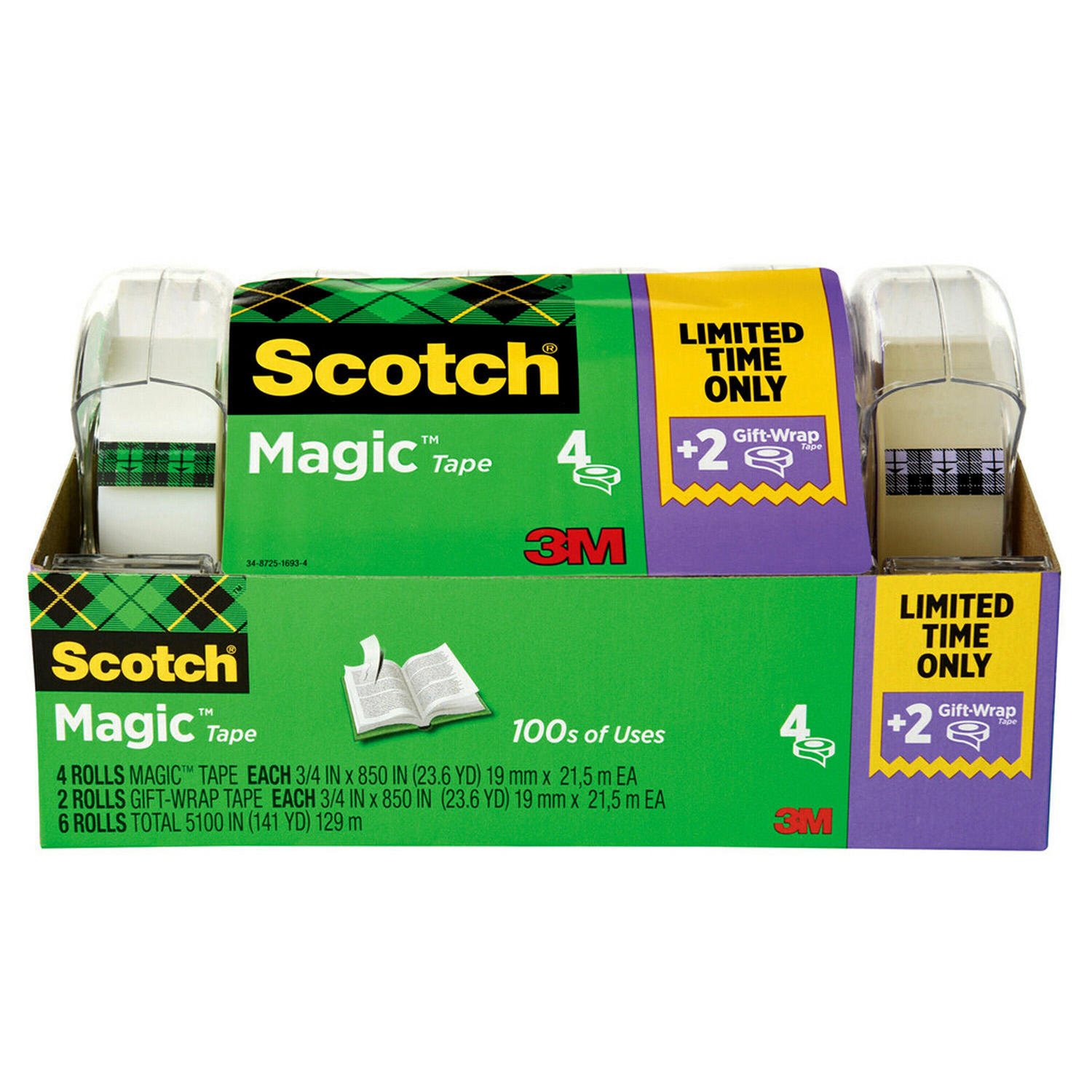 Scotch Magic Tape with Refillable Dispenser, ¾" x 850", 6 Rolls
