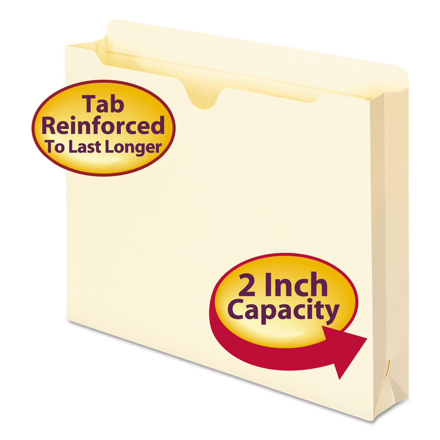 Smead 2" Double-Ply Expansion File Jackets, Manila (Letter)