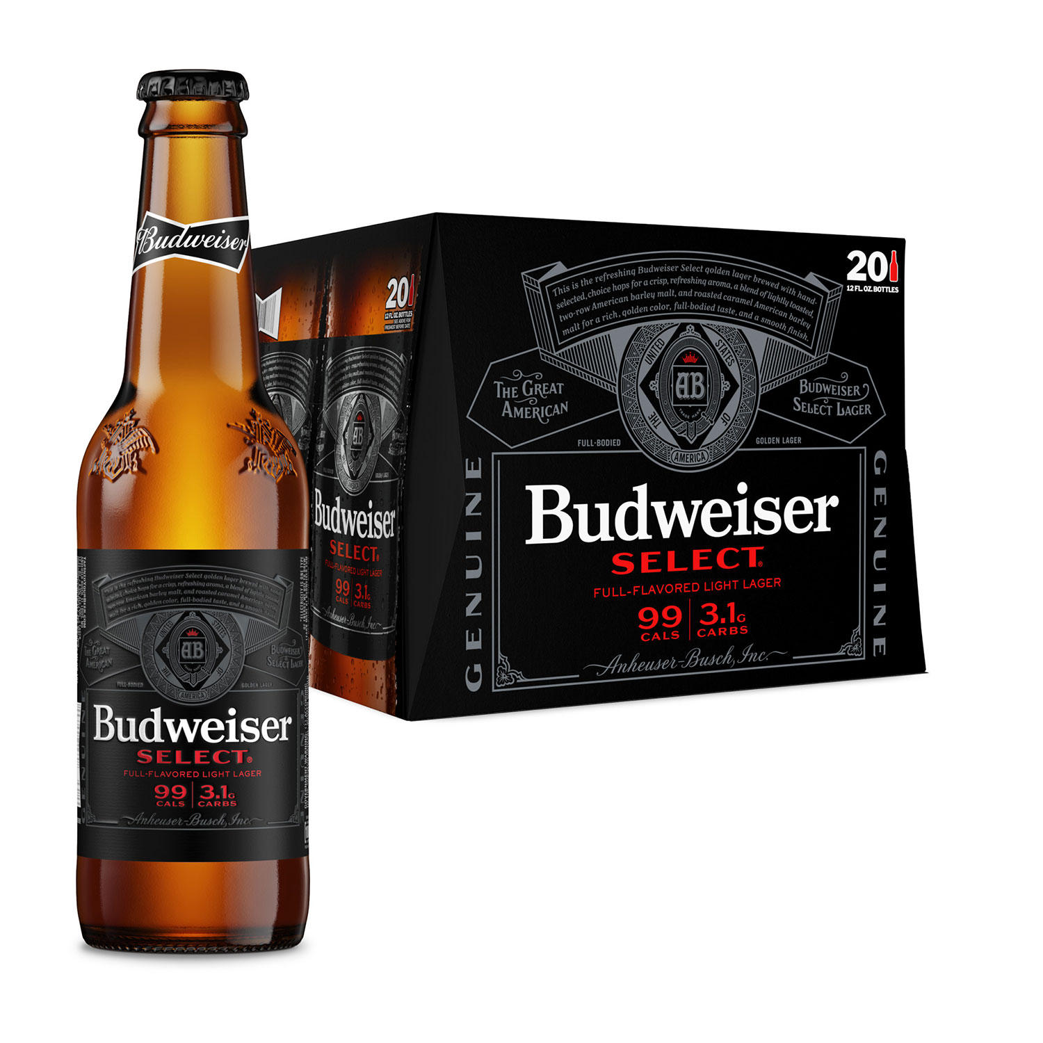 Budweiser Select Light Lager Beer, 12 fl. oz. bottle, 20 pk.
