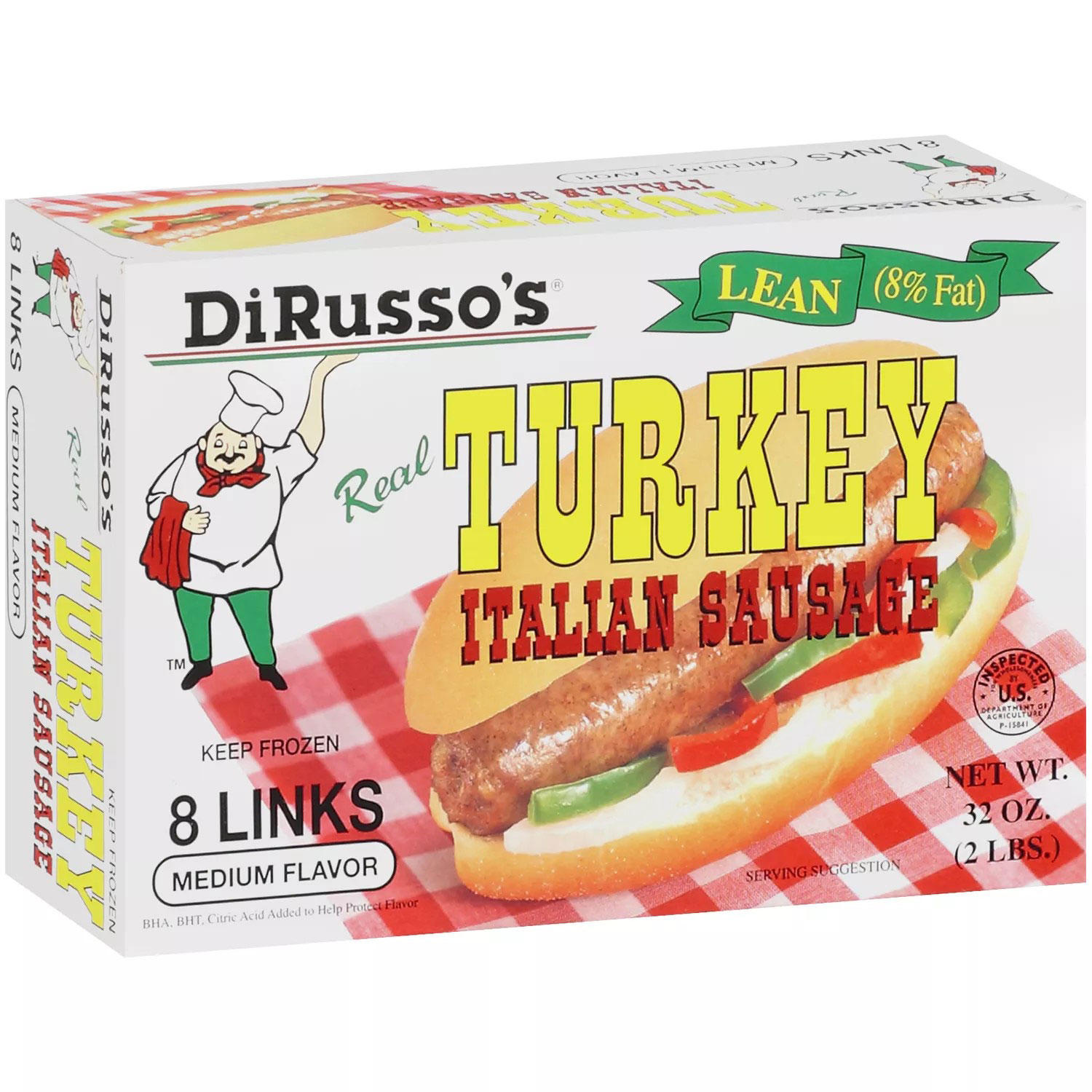 DiRusso's Turkey Italian Sausage Links, Frozen, 1/4 lb., 8 ct.