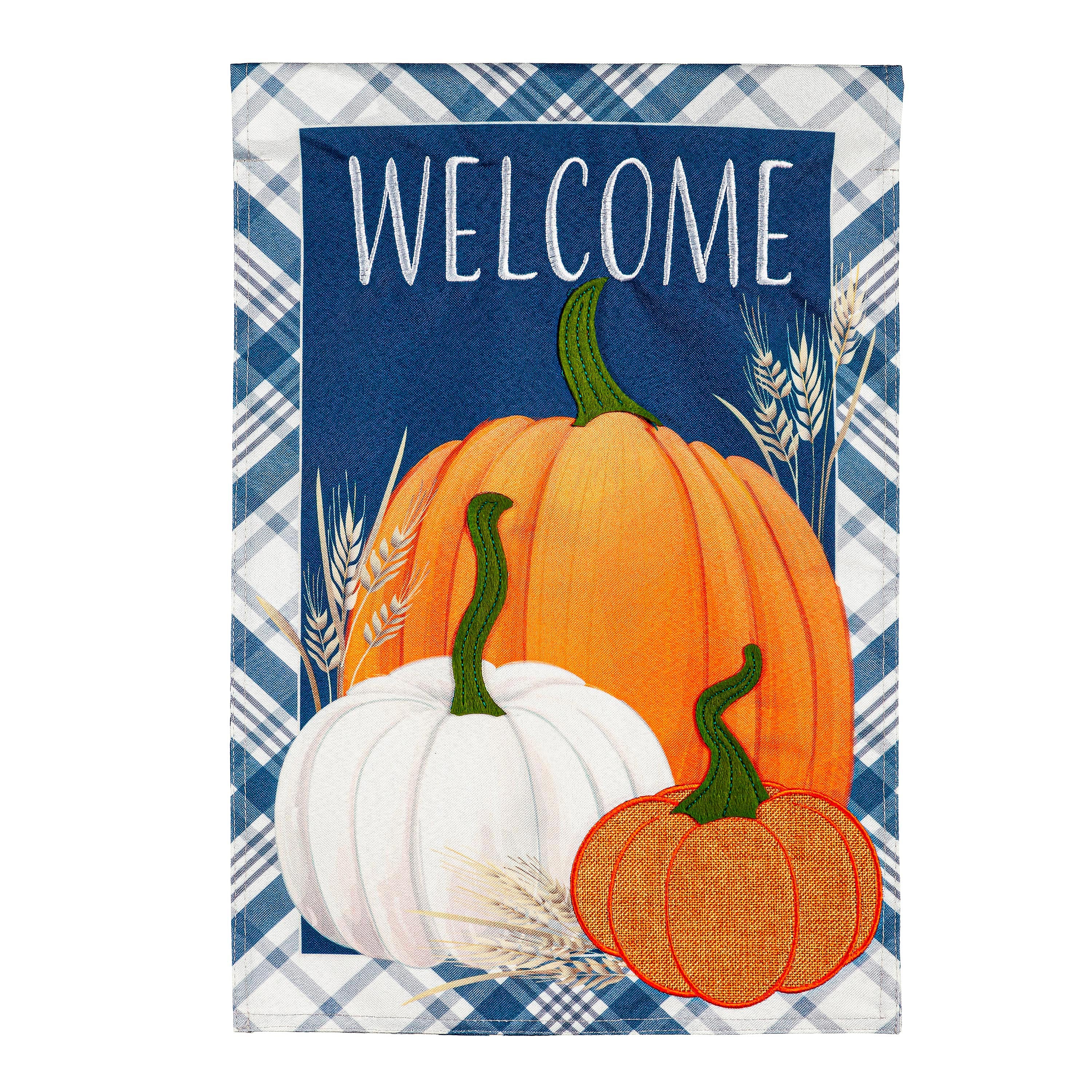 Pumpkins and Plaid Linen Garden Flag