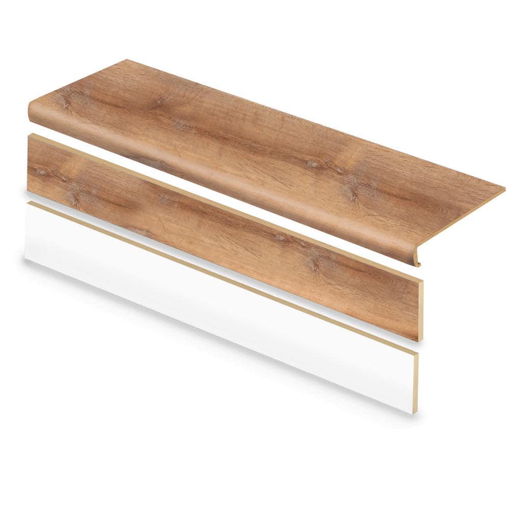 2 Pack-Fresh Oak 47 in. L x 12.15 in. W x 2.28 in. T Vinyl Overlay Stair Tread and Reversible Riser Kit