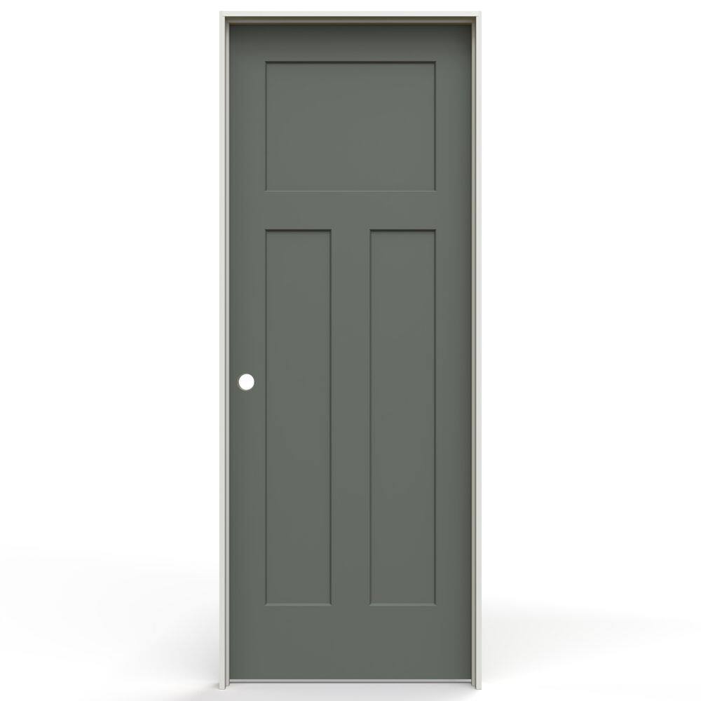 28 in. x 80 in. Craftsman 3 Panel Right-Handed Solid Core Renew Green Molded Composite Single Prehung Interior Door
