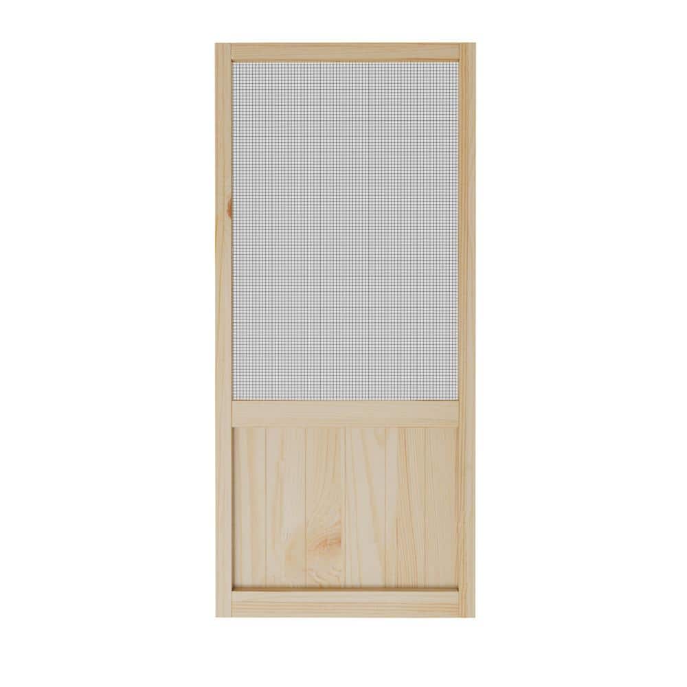 30 in. x 80 in. Single Universal Paneled Unfinished Pine Wood and Gauze Mesh Hinged Screen Door