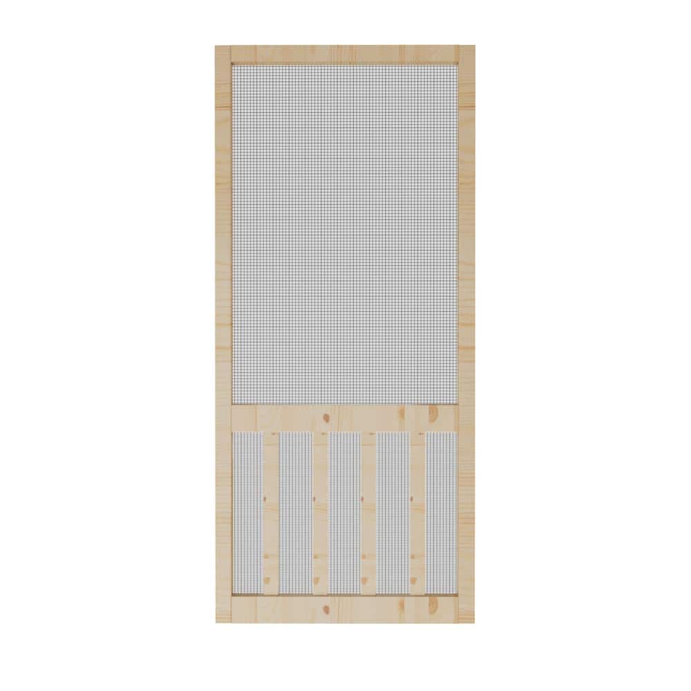 30 in. x 80 in. Universal Unfinished Solid Pine Wood Farmhouse 5 Bar Hinged Screen Door with Gauze Mesh for Courtyard