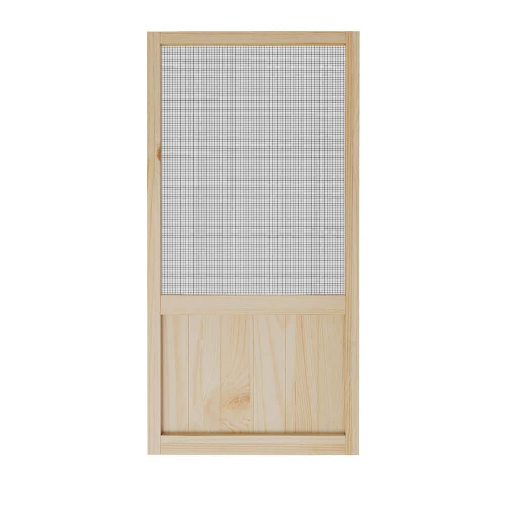 36 in. x 80 in. Rustic Style Universal Paneled Unfinished Pine Wood and Gauze Mesh Hinged Screen Door