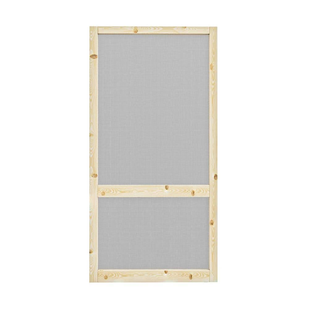 36 in. x 80 in. Universal Unfinished Pine Wood Vertical Slat Screen Door-Classic 2-Bar Style Gauze Mesh Hinged Door