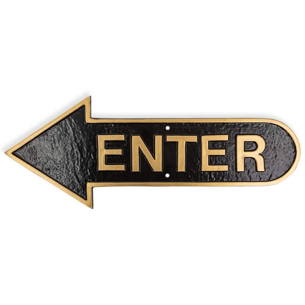 6" x 15.5" Left Arrow Enter Statement Plaque Sign-Black/Gold