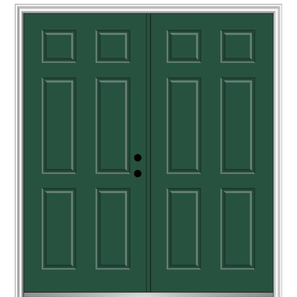 72 in. x 80 in. Classic Left-Hand Inswing 6-Panel Painted Fiberglass Smooth Prehung Front Door with Brickmould