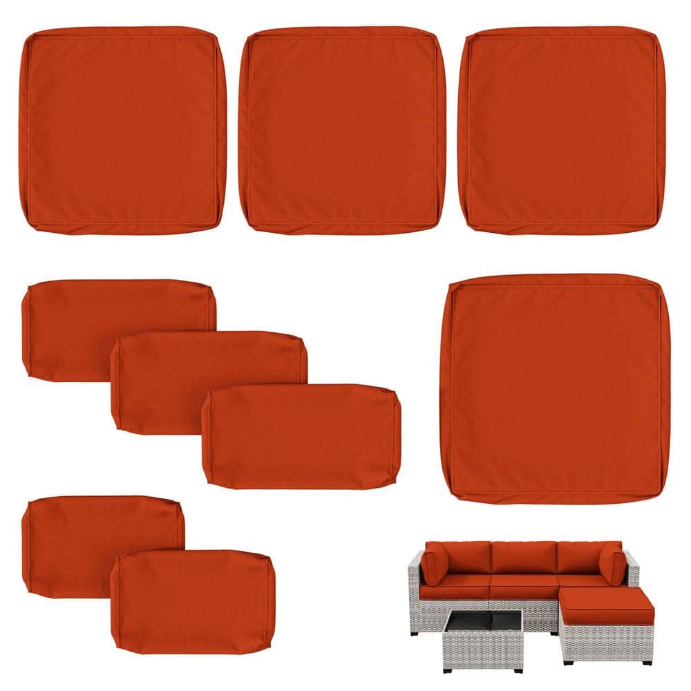 9 Piece 25.6 in. Outdoor Patio Replacement Slip Covers for 4-Seater Furniture Cushion Orange