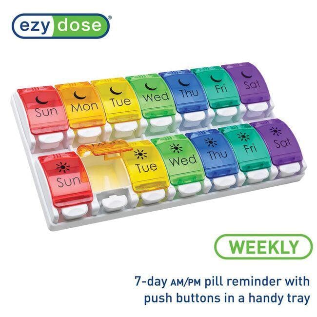 Apothecary Products Ezy Dose Pill Organizer Weekly Am/Pm Push Buttons Rainbow | 1 Unit