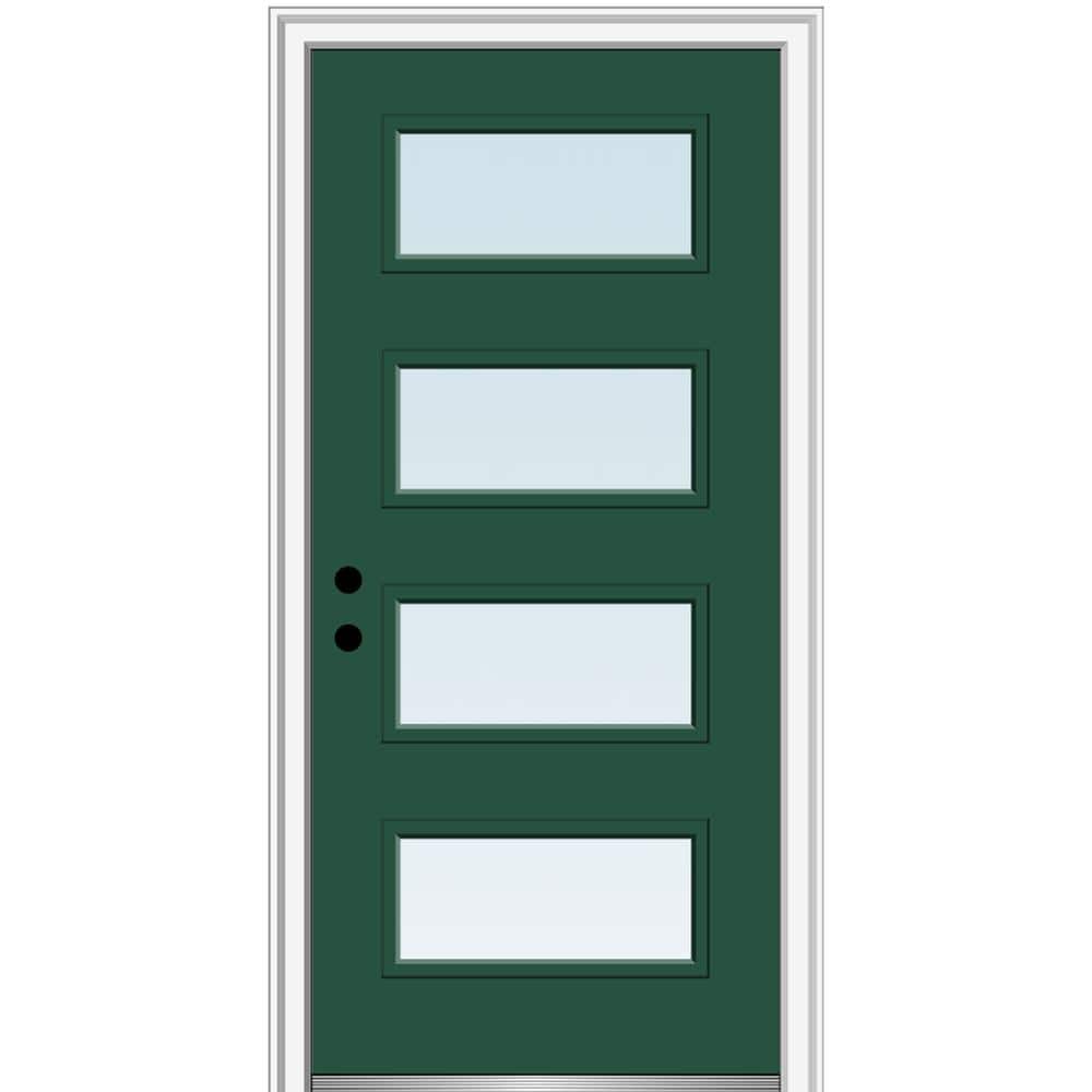Celeste 36 in. x 80 in. Right-Hand Inswing 4-Lite Clear Low-E Glass Green Steel Prehung Front Door on 6-9/16 in. Frame