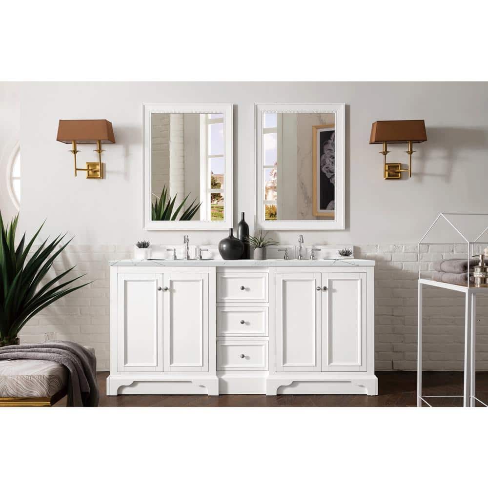De Soto 72 in. W x 23.5 in. D x 36.3 in. H Bathroom Vanity in Bright White with Ethereal Noctis Quartz Top
