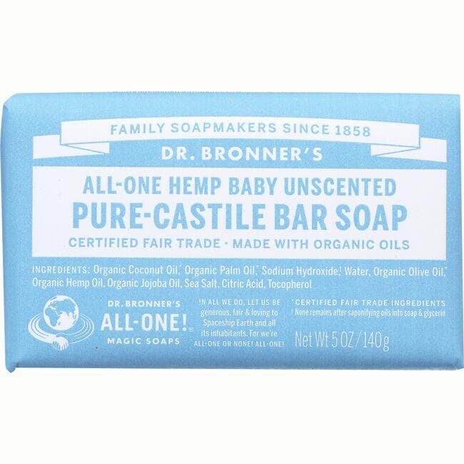 Dr. Bronner's All-One Hemp Baby Unscented Pure-Castile Bar Soap | 5 oz Bars
