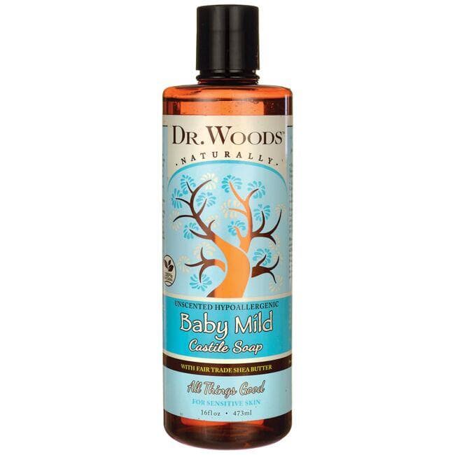 Dr. Woods Baby Mild Castile Soap with Fair Trade Shea Butter-Unscented | 16 fl oz Liquid