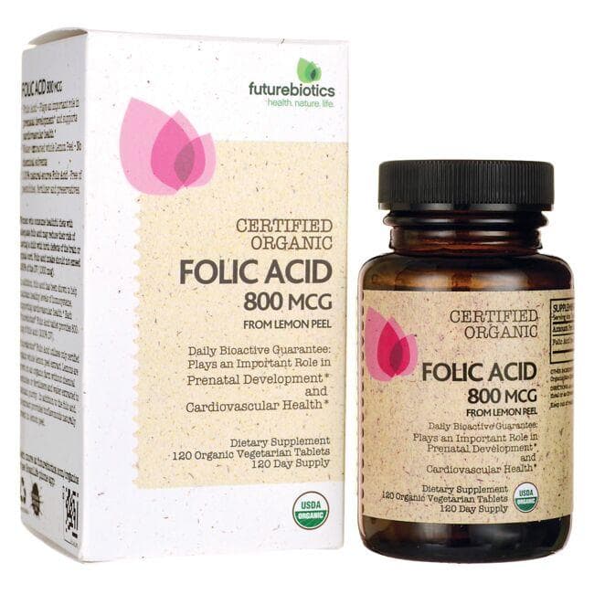 Futurebiotics Certified Organic Folic Acid Vitamin | 800 mcg | 120 Veg Tabs | Women's Health