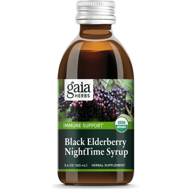 Gaia Herbs Black Elderberry Night Time Syrup Vitamin | 5.4 fl oz Liquid