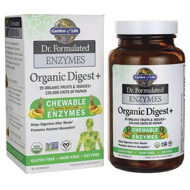 Garden of Life Dr. Formulated Enzymes Organic Digest+ - Tropical Fruit Supplement Vitamin | 90 Chewables