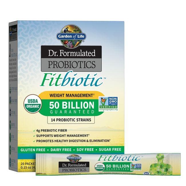 Garden of Life Dr. Formulated Probiotics Fitbiotic - Unflavored Supplement Vitamin | 50 Billion CFU | 20 Packets