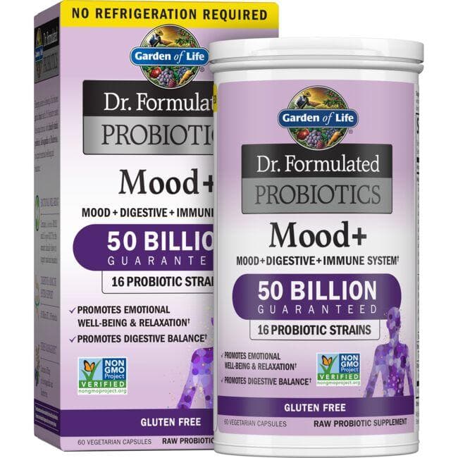Garden of Life Dr. Formulated Probiotics Mood+ Supplement Vitamin | 50 Billion CFU | 60 Veg Caps