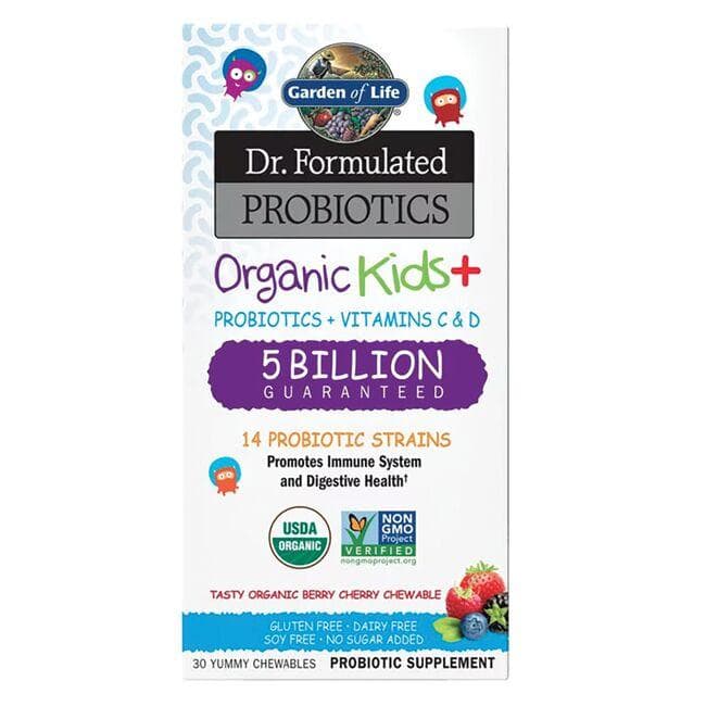 Garden of Life Dr. Formulated Probiotics Organic Kids+ - Berry Cherry Supplement Vitamin | 5 Billion CFU | 30 Chewables