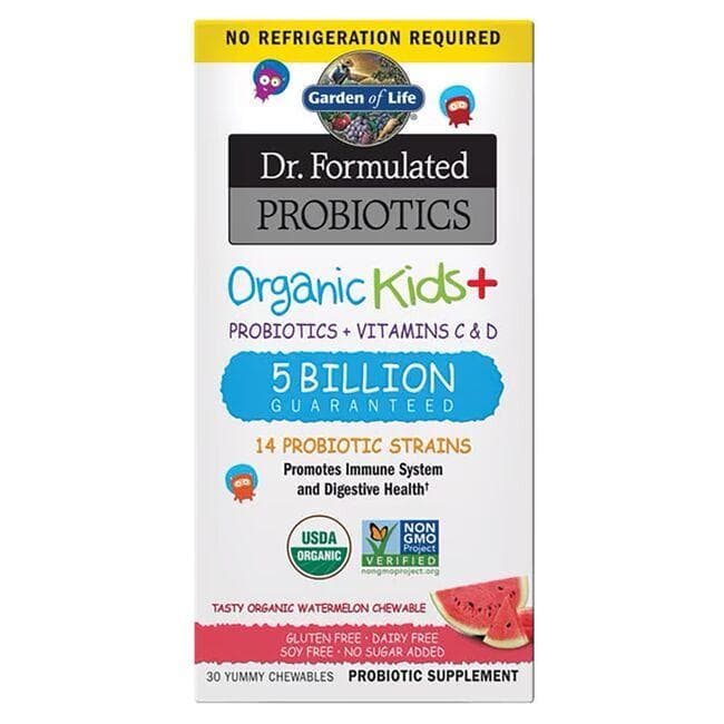 Garden of Life Dr. Formulated Probiotics Organic Kids+ - Watermelon Supplement Vitamin | 30 Chewables