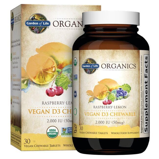 Garden of Life Organics Vegan D3 Chewable - Raspberry-Lemon Vitamin | 2000 Iu | 30 Chewables