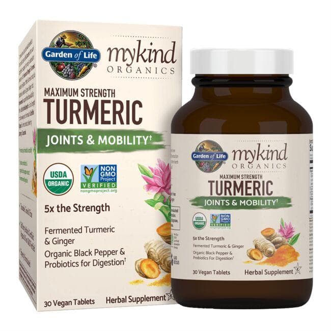 Garden of Life mykind Organics Maximum Strength Turmeric Joints & Mobility Vitamin | 30 Vegan Tabs