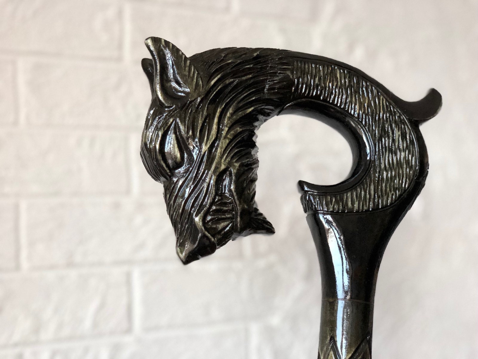 Hand-Carved Wolf Walking Cane