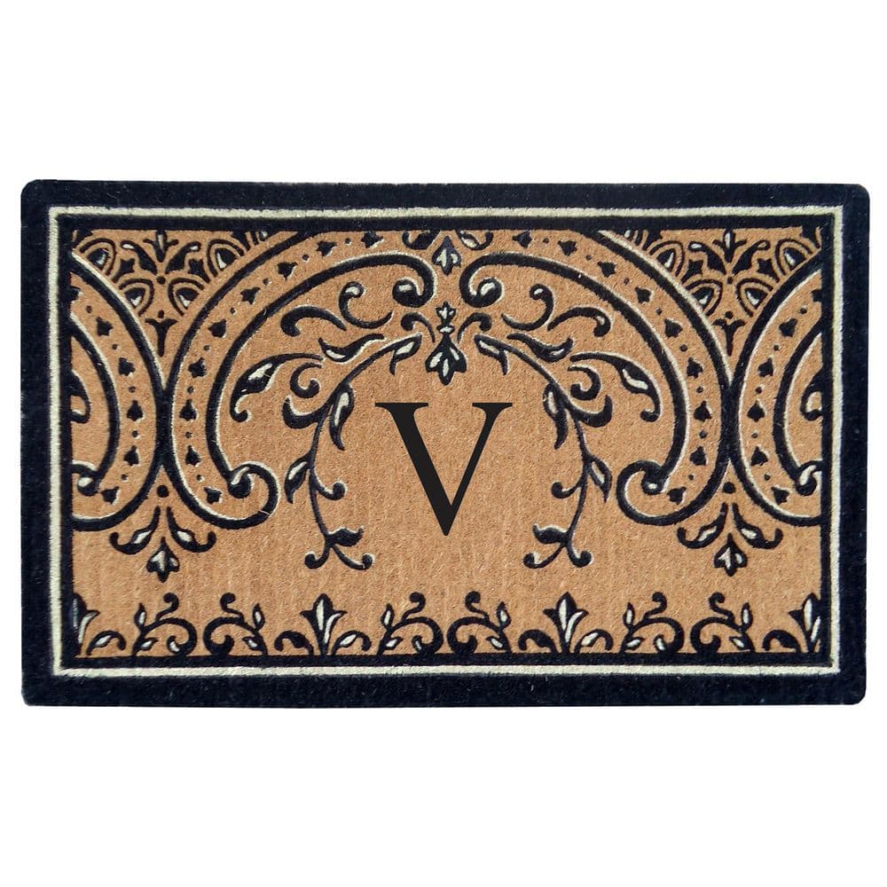 Heavy Duty Coir Easton 24 in. x 39 in. Monogrammed V Door Mat