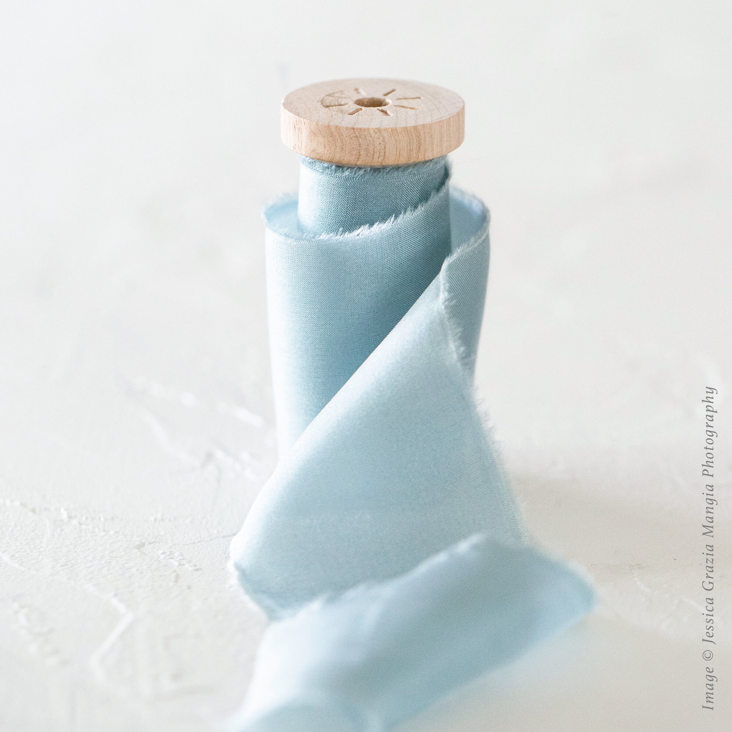 Ice Blue Silk Ribbon Handmade Classic Style, Wedding Bouquet Ribbon
