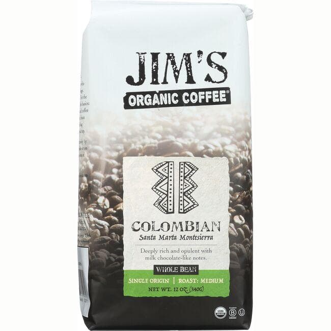 Jim's Organic Coffee Colombian - Whole Bean | 12 oz Package