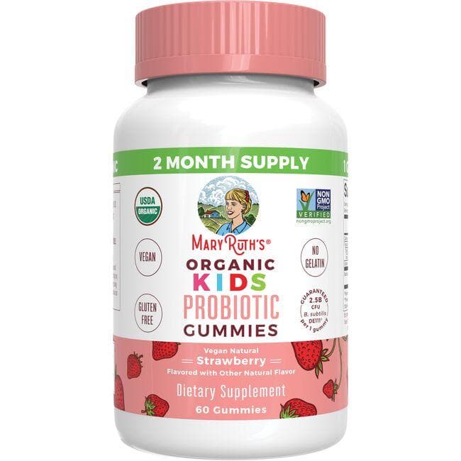 Mary Ruth's Organic Kids Probiotic Gummies - Strawberry Supplement Vitamin | 2.5 Billion CFU | 60 Gummies